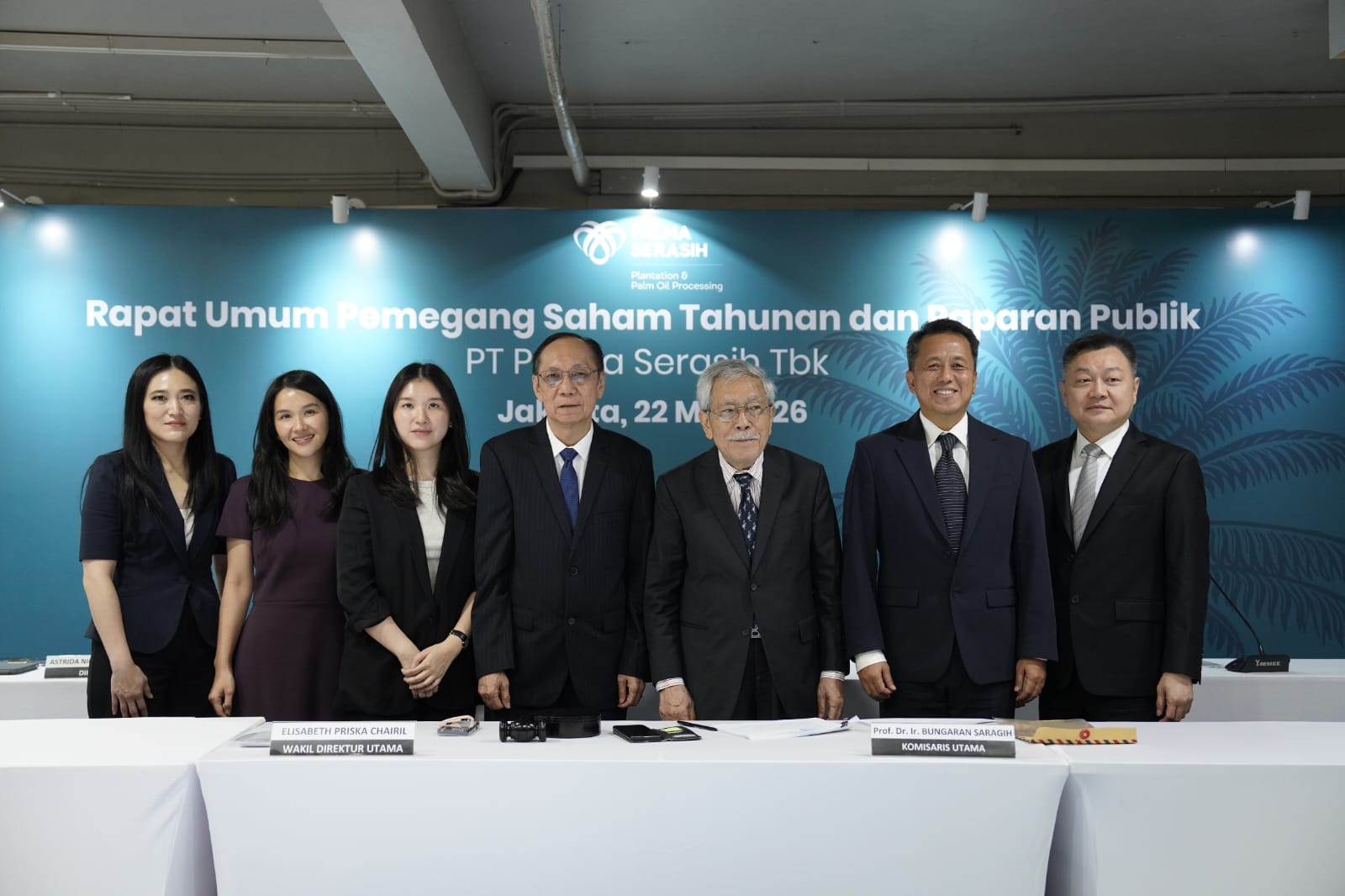 Jajaran direksi PT Palma Serasih Tbk berfoto bersama usai Rapat Umum Pemegang Saham Tahunan (RUPST) dan Paparan Publik di Jakarta, 22 Mei 2026.